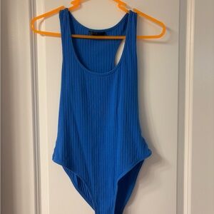 SHEIN Blue Ribbed Bodysuit with Racerback